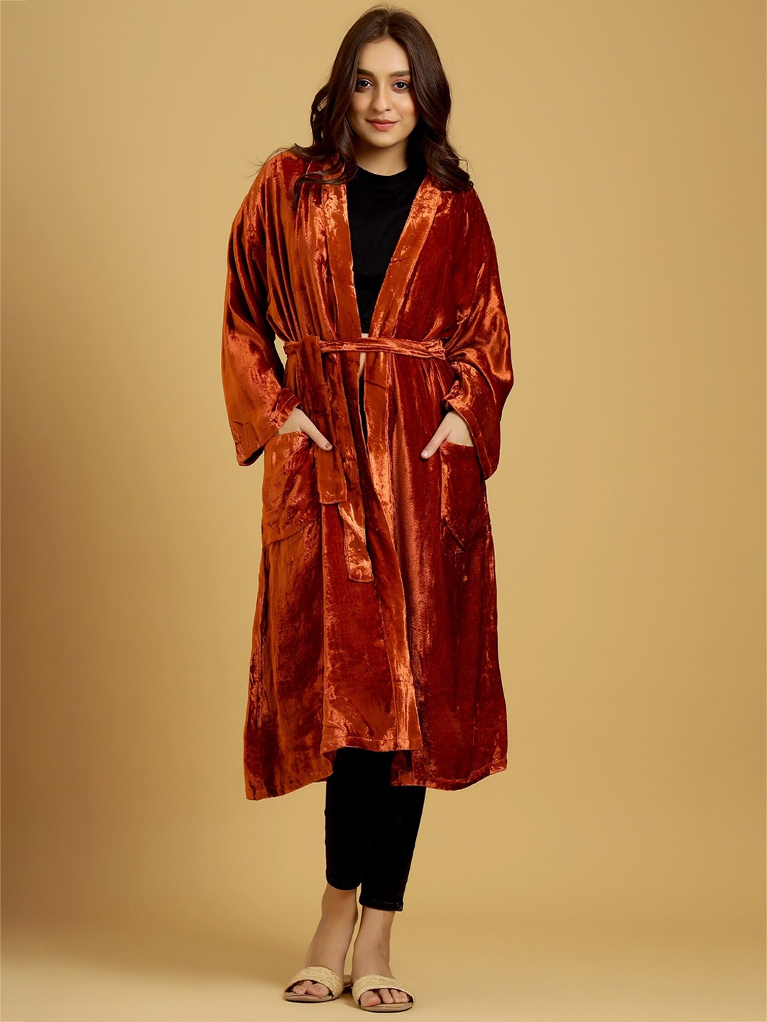 

HANDICRAFT PALACE Women Luxury Velvet Bath Robe, Rust