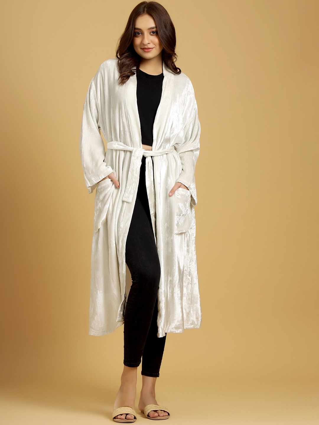 

HANDICRAFT PALACE Women Open Front Luxury Velvet Bath Robe, White