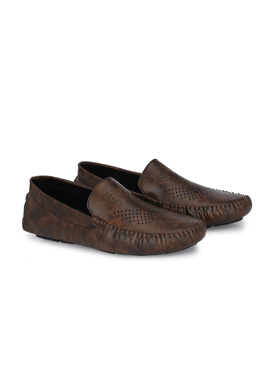 

Azzaro Black Men Perforated Lightweight Loafers, Brown