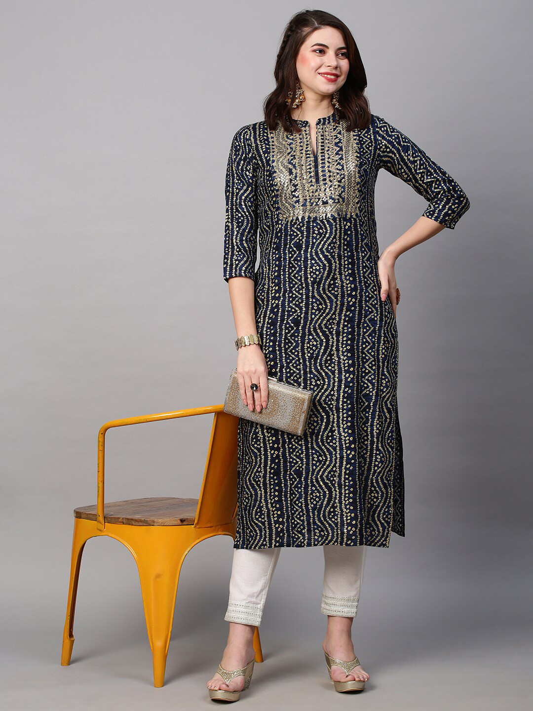 

KALINI Women Bandhani Printed Pure Cotton Kurta, Blue