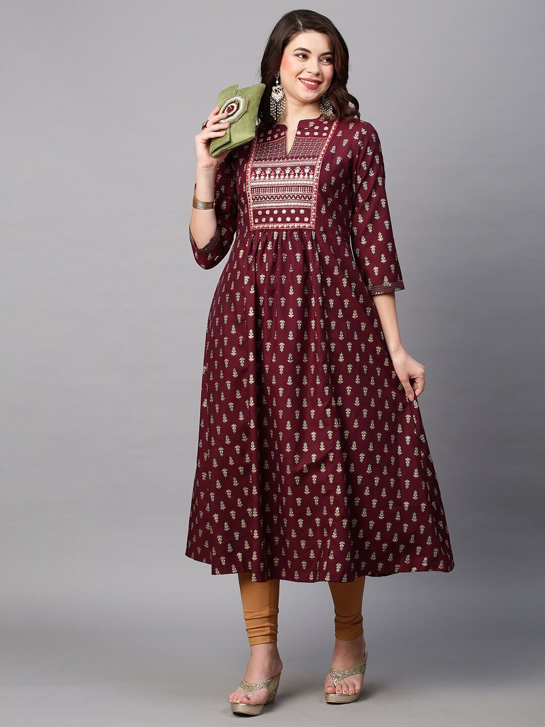 

KALINI Women Ethnic Motifs Printed Thread Work Kurta, Maroon