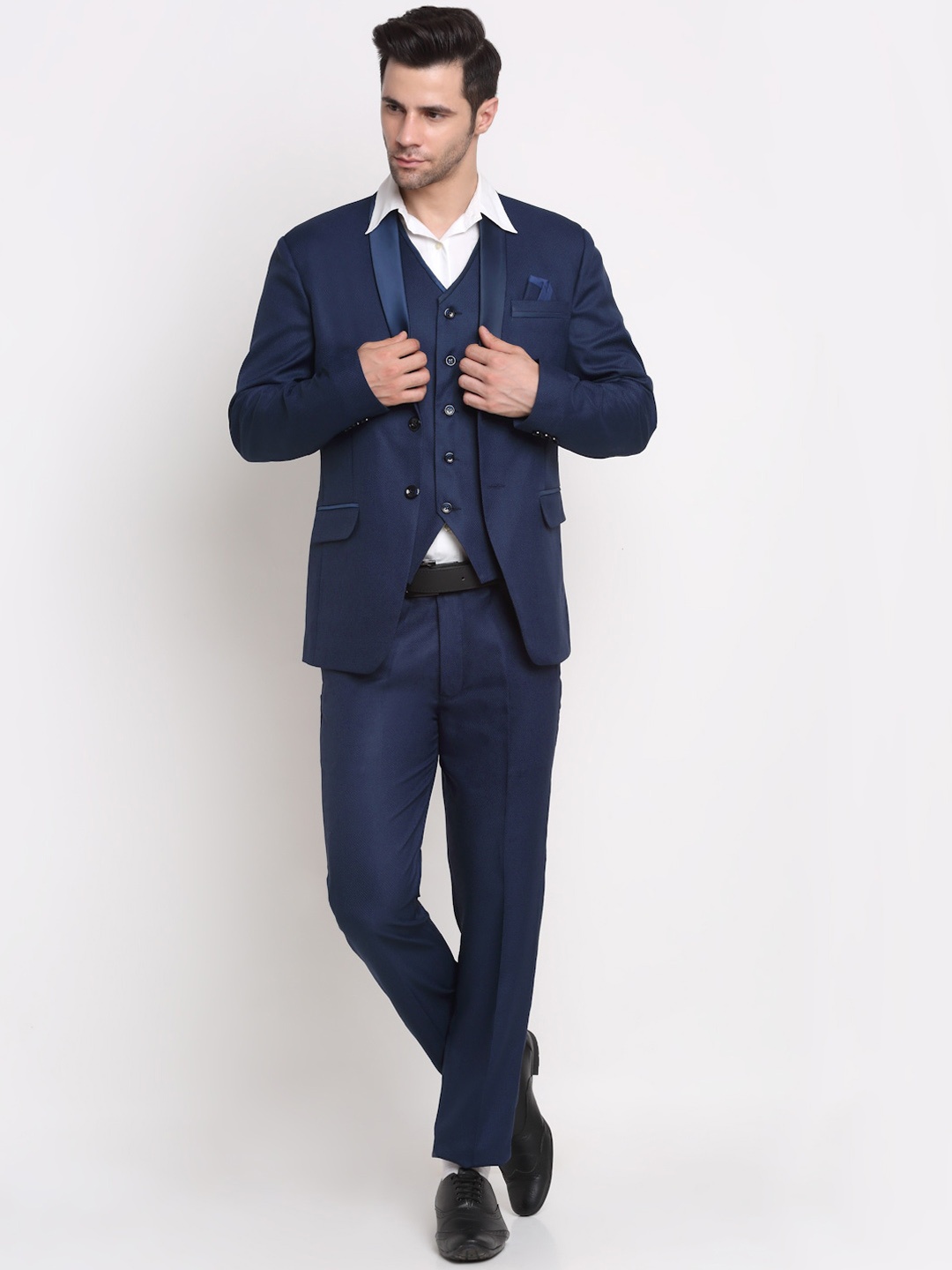 

KLOTTHE Men Self-Design Single-Breasted Three-Pieces Formal Suit, Blue
