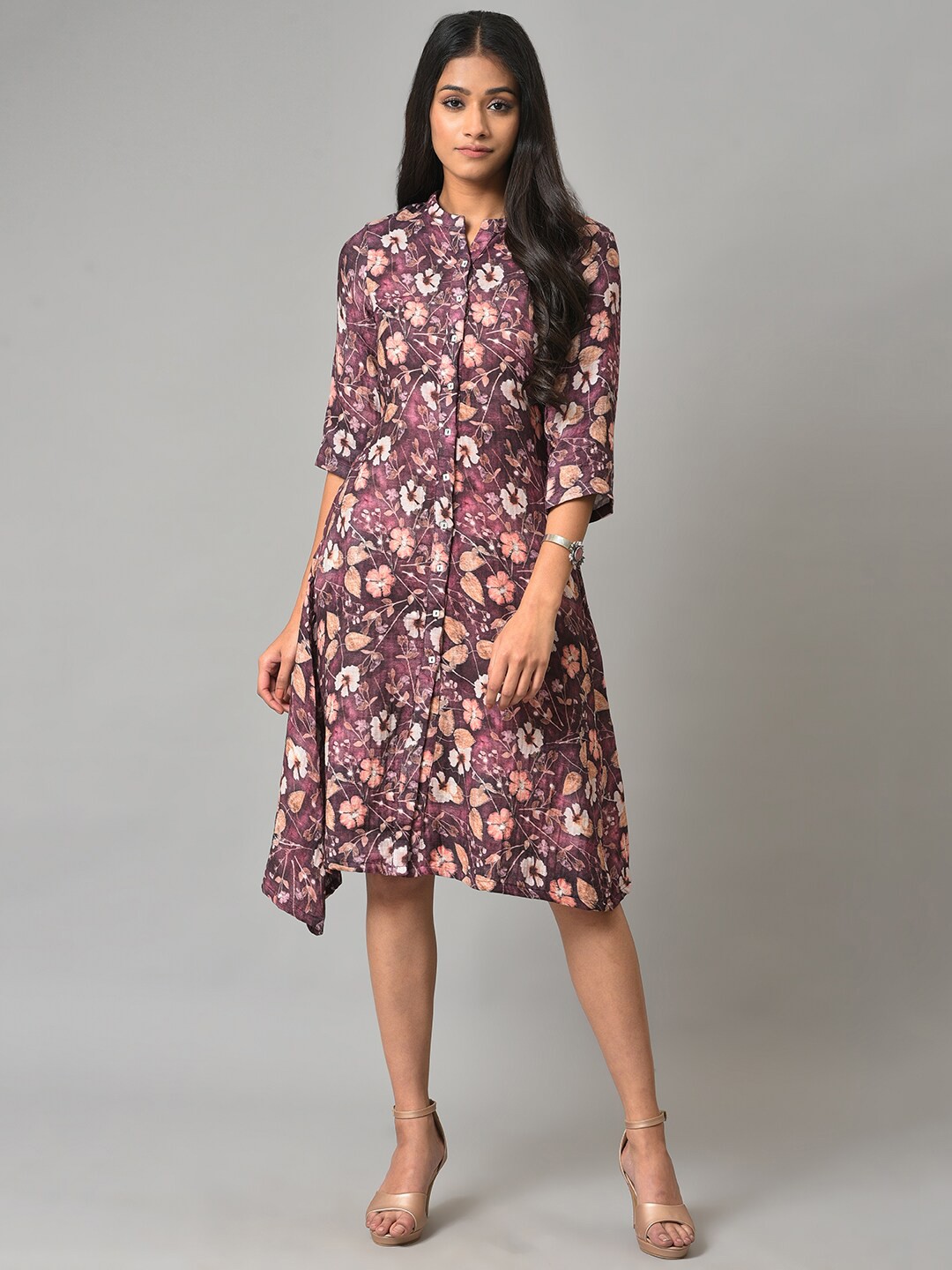 

W Cotton Floral Shirt Dress, Purple