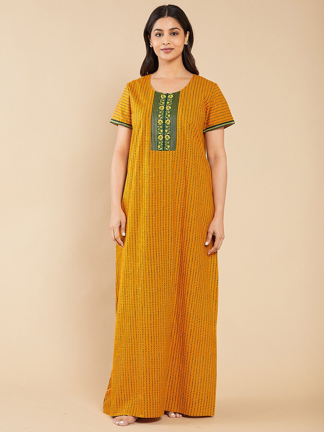 

Maybell Striped Pure Cotton Maxi Nightdress, Yellow