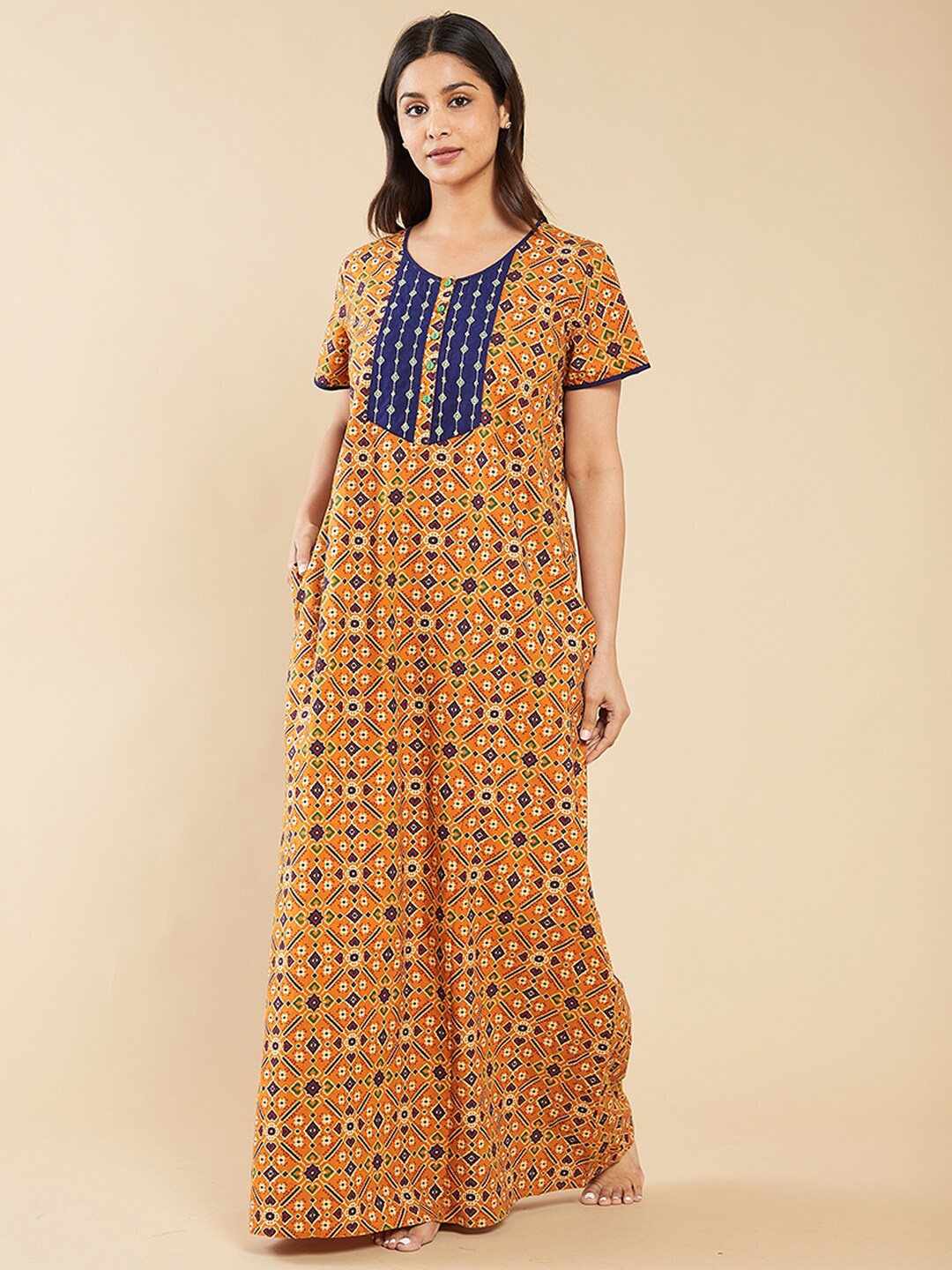 

Maybell Printed Maxi Nightdress, Yellow