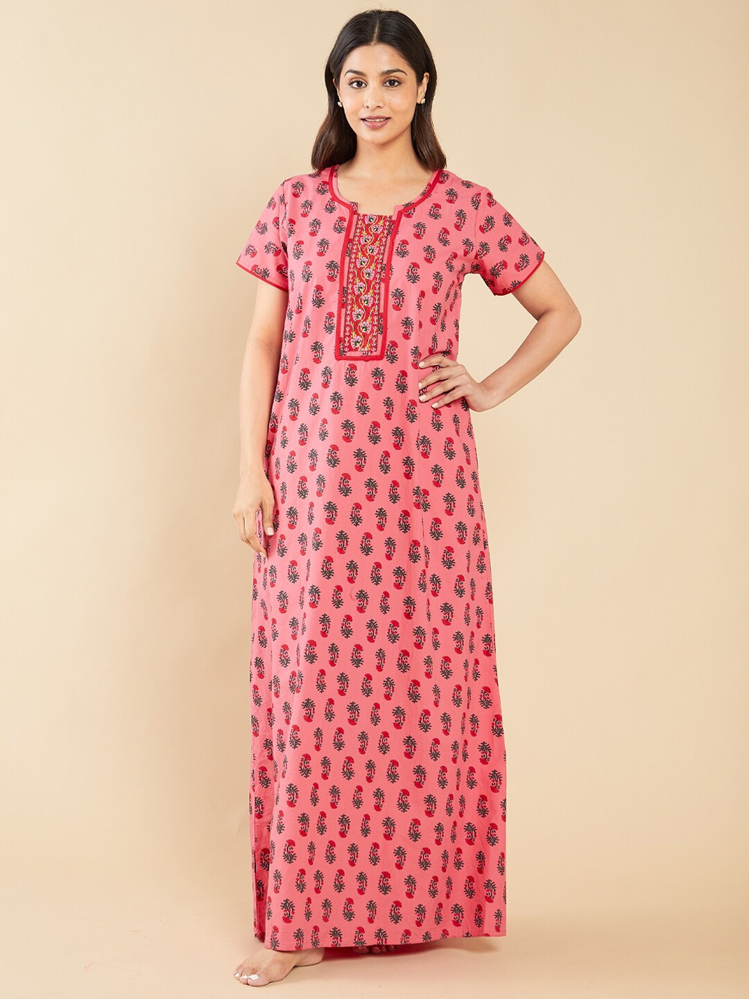 

Maybell Floral Printed Pure Cotton Maxi Nightdress, Pink