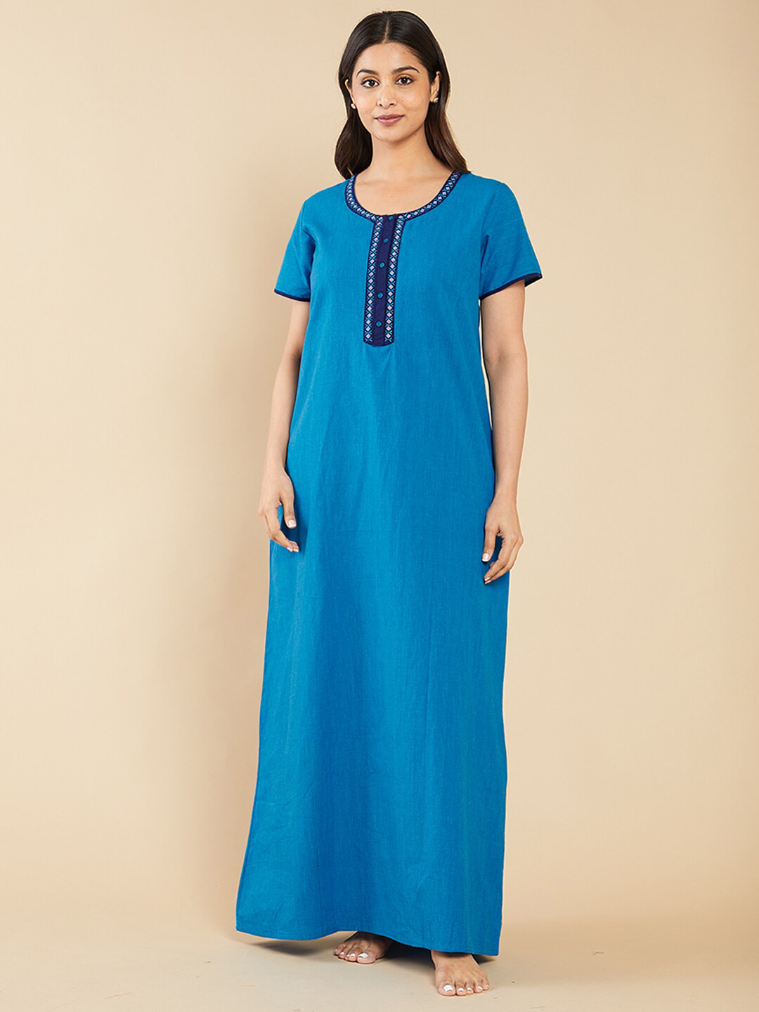 

Maybell Striped Pure Cotton Maxi Nightdress, Blue