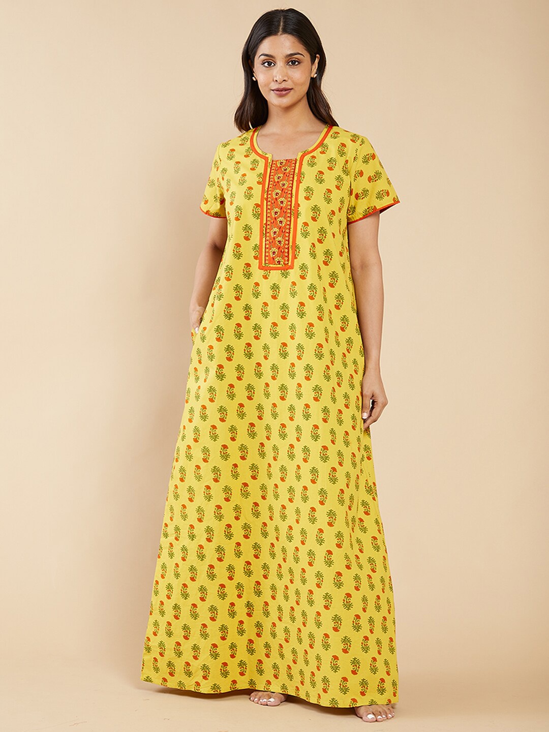 

Maybell Floral Printed Pure Cotton Maxi Nightdress, Green