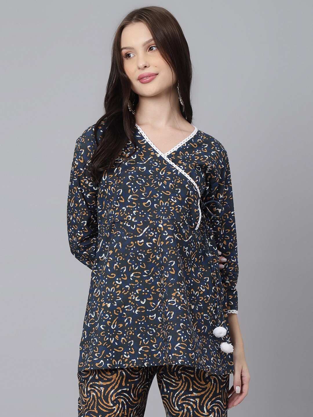 

DECKEDUP Women Printed Top with Trousers, Green