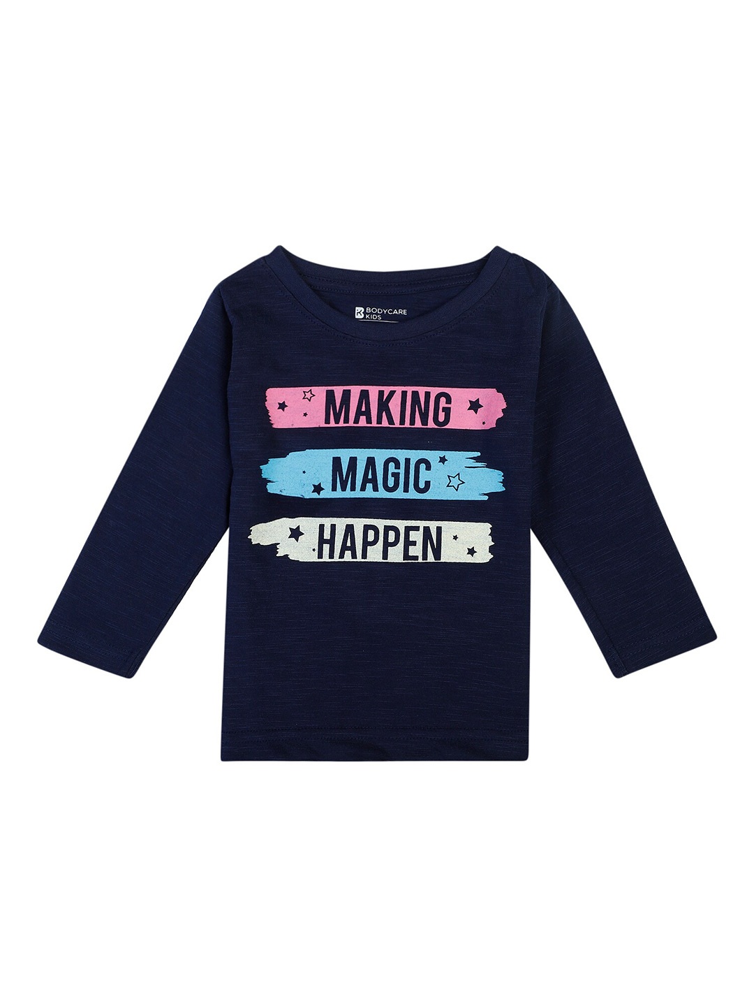 

Bodycare Kids Girls Typography Printed Cotton T-shirt, Navy blue