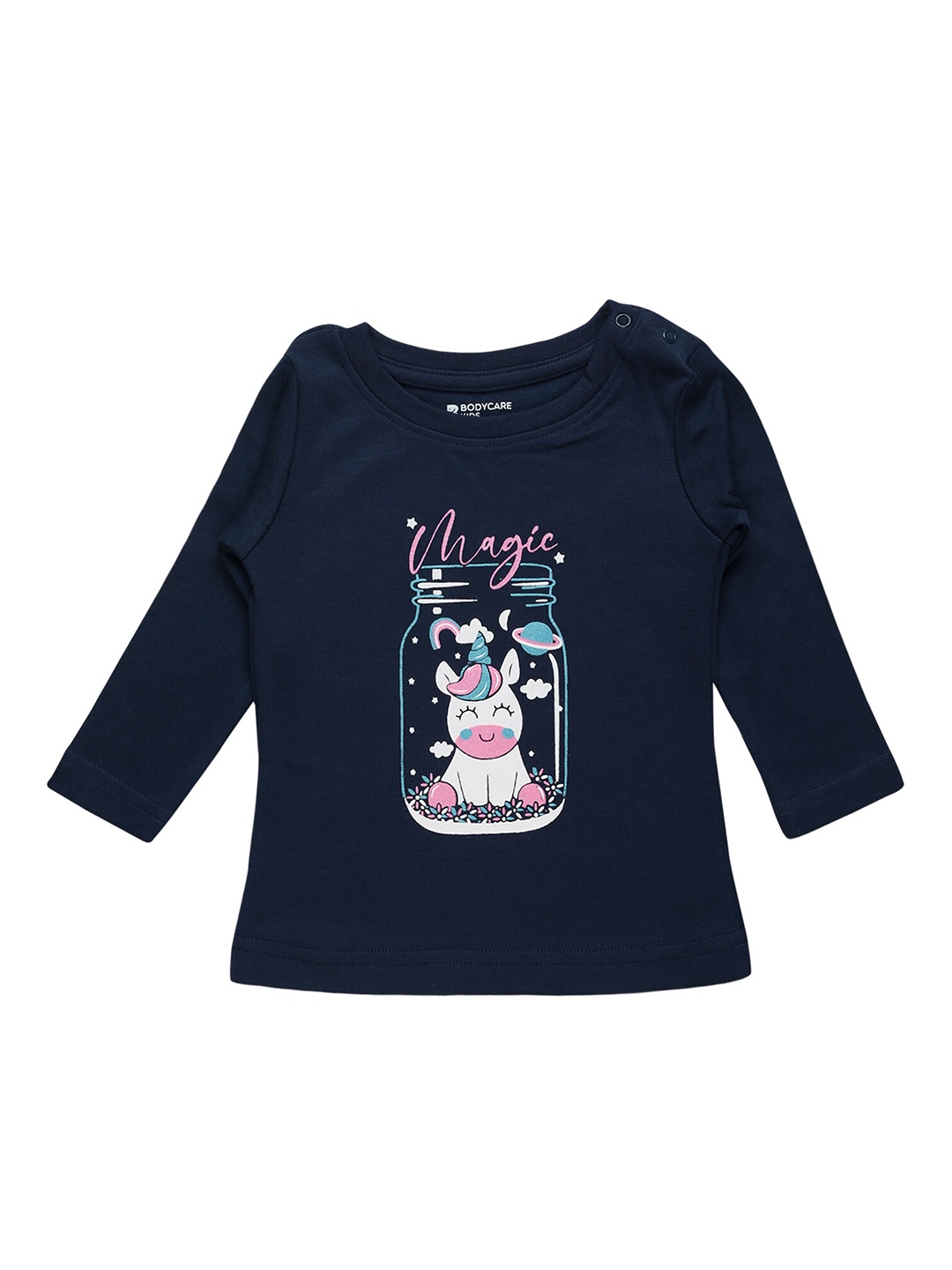 

Bodycare Kids Girls Cotton Graphic Printed T-shirt, Navy blue