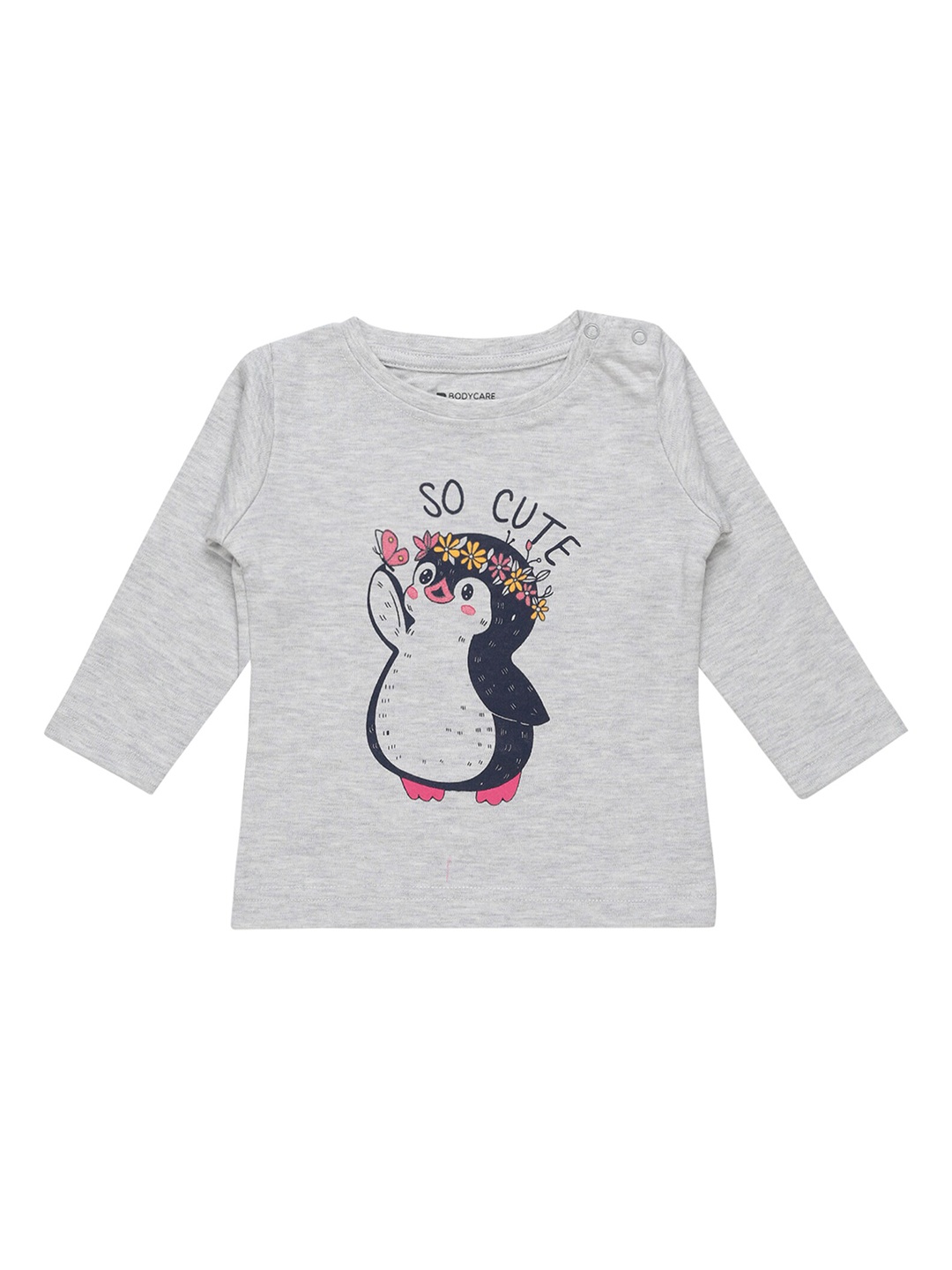 

Bodycare Kids Girls Grey Melange Printed T-shirt