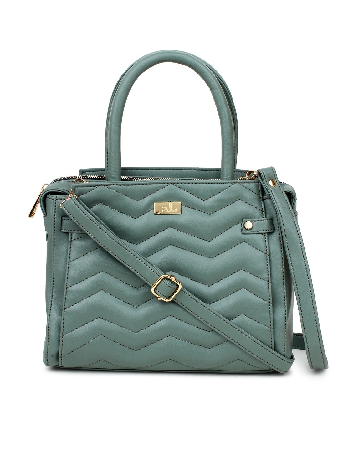 

yelloe Textured Structured Handheld Bag with Quilted, Green