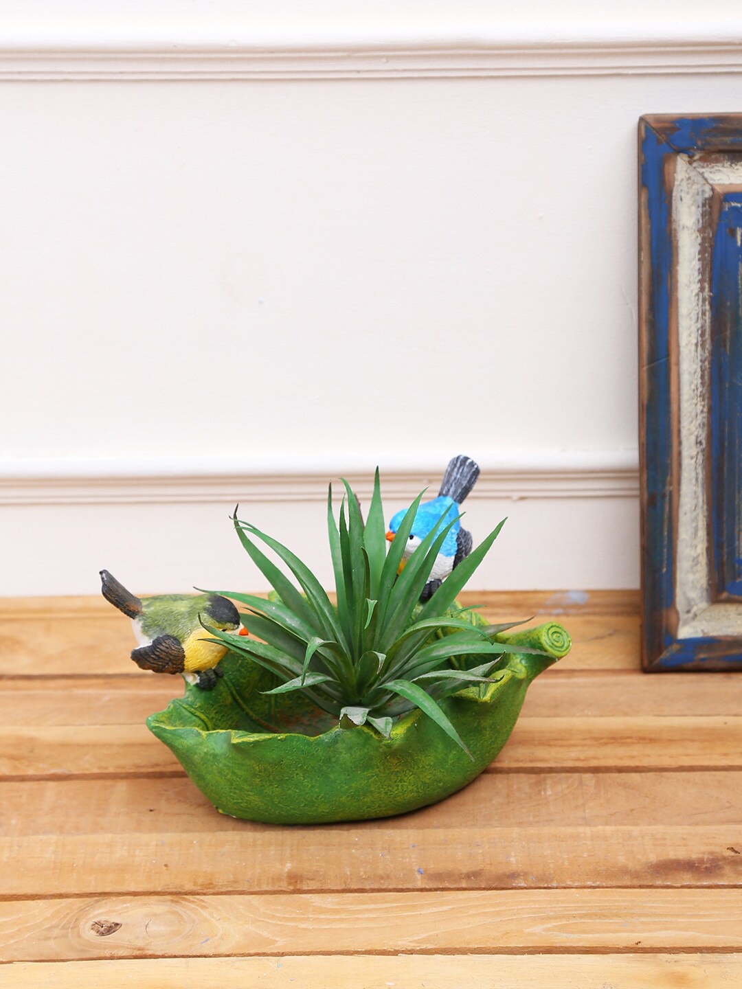 

Aapno Rajasthan Green Self Design Boat Style Planter Pot With Bird Motif