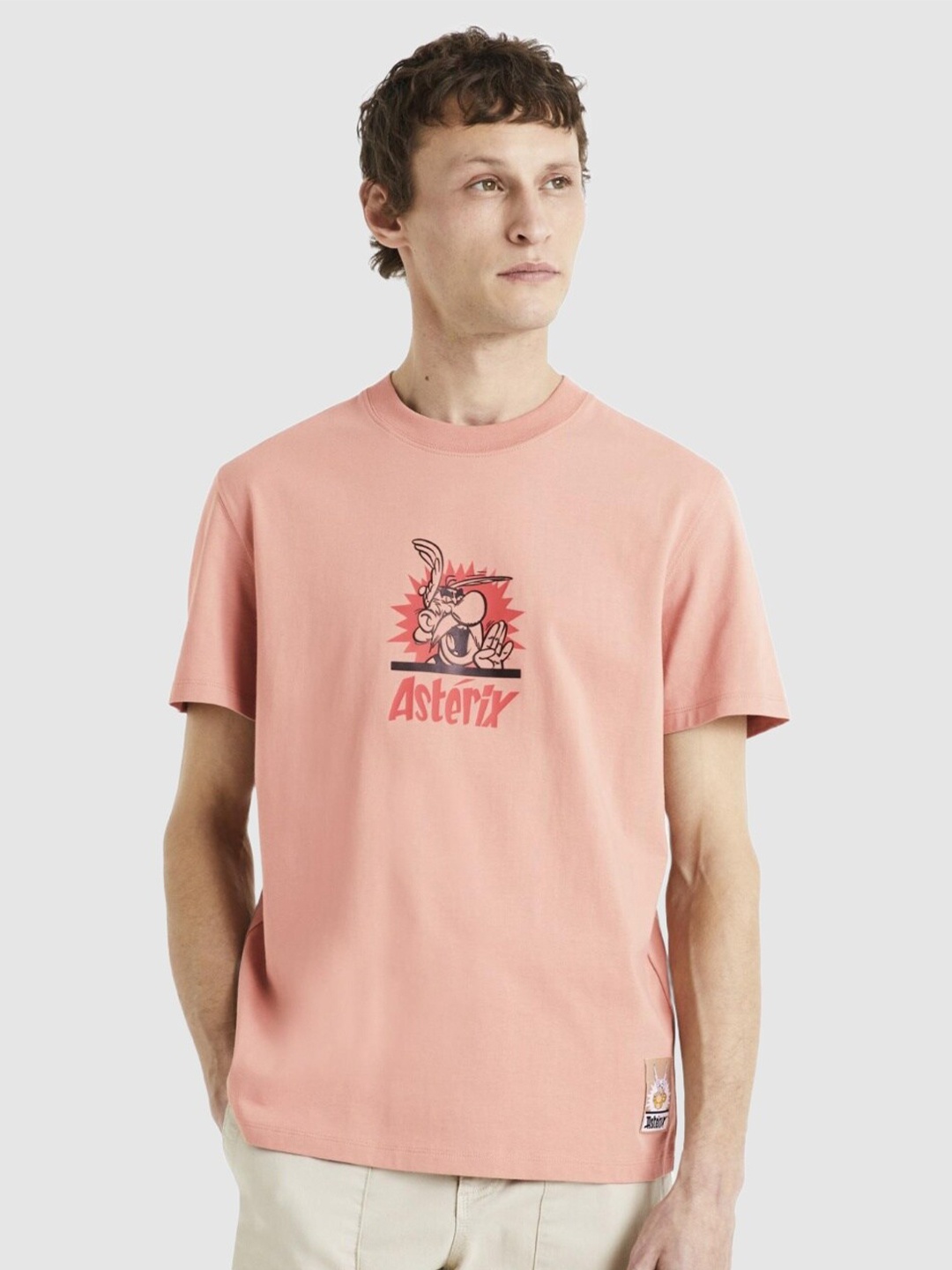 

Celio Men Asterix Printed Round Neck Cotton T-shirt, Pink