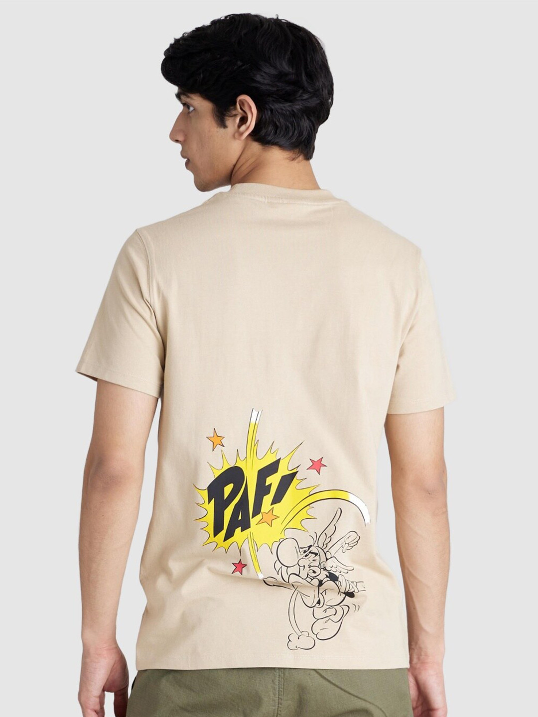 

Celio Men Asterix Printed Round Neck Cotton T-shirt, Beige