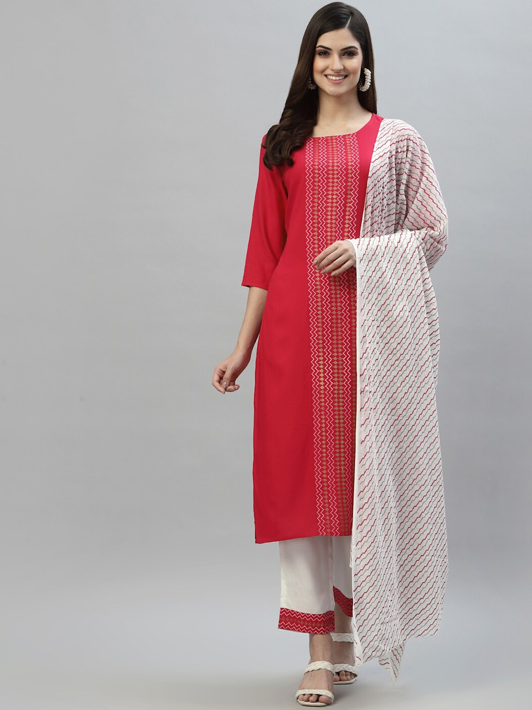 

Stylum Printed Kurta with Trousers & Dupatta, Pink