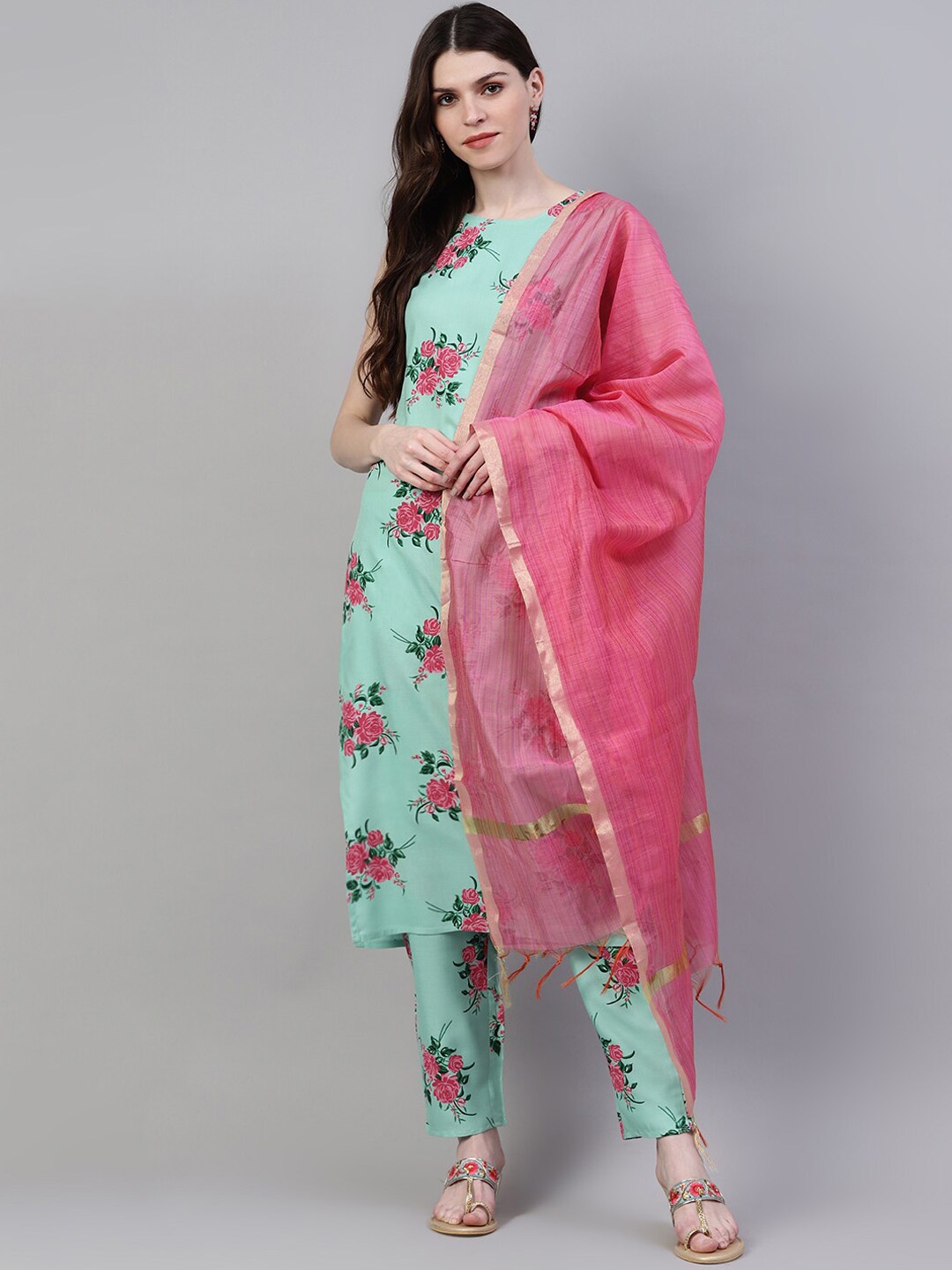 

Stylum Floral Printed Kurta with Trousers & Dupatta, Green