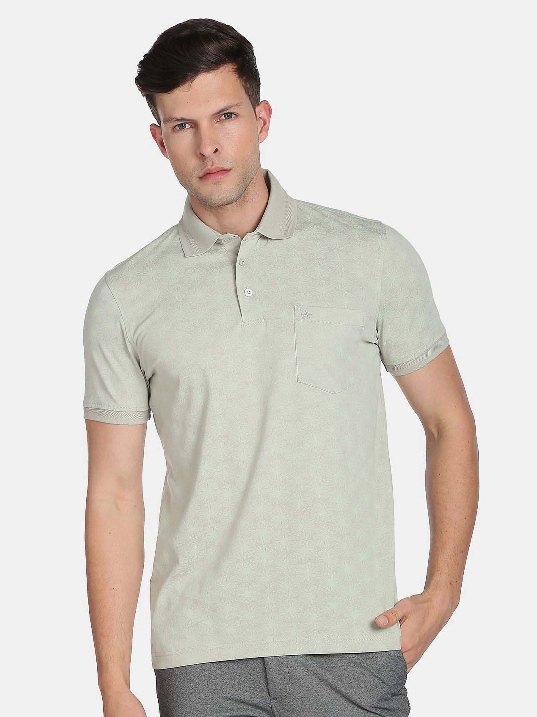 

Arrow Men Printed Polo Collar Pure Cotton T-shirt, Taupe