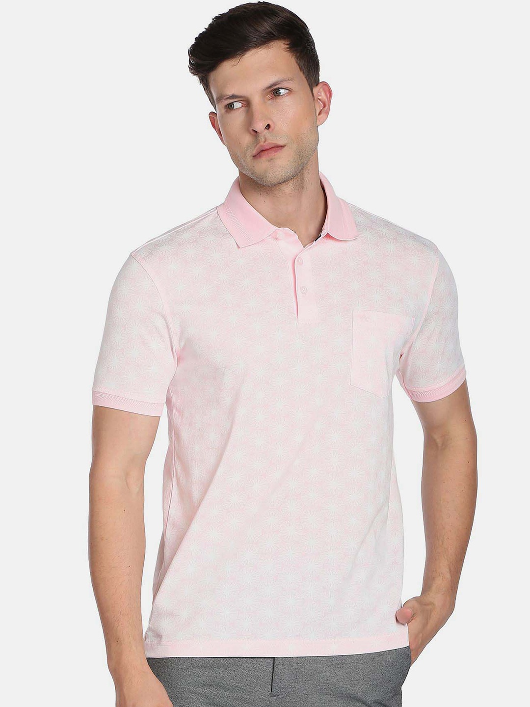 

Arrow Men Self Design Polo Collar Pure Cotton T-shirt, Pink