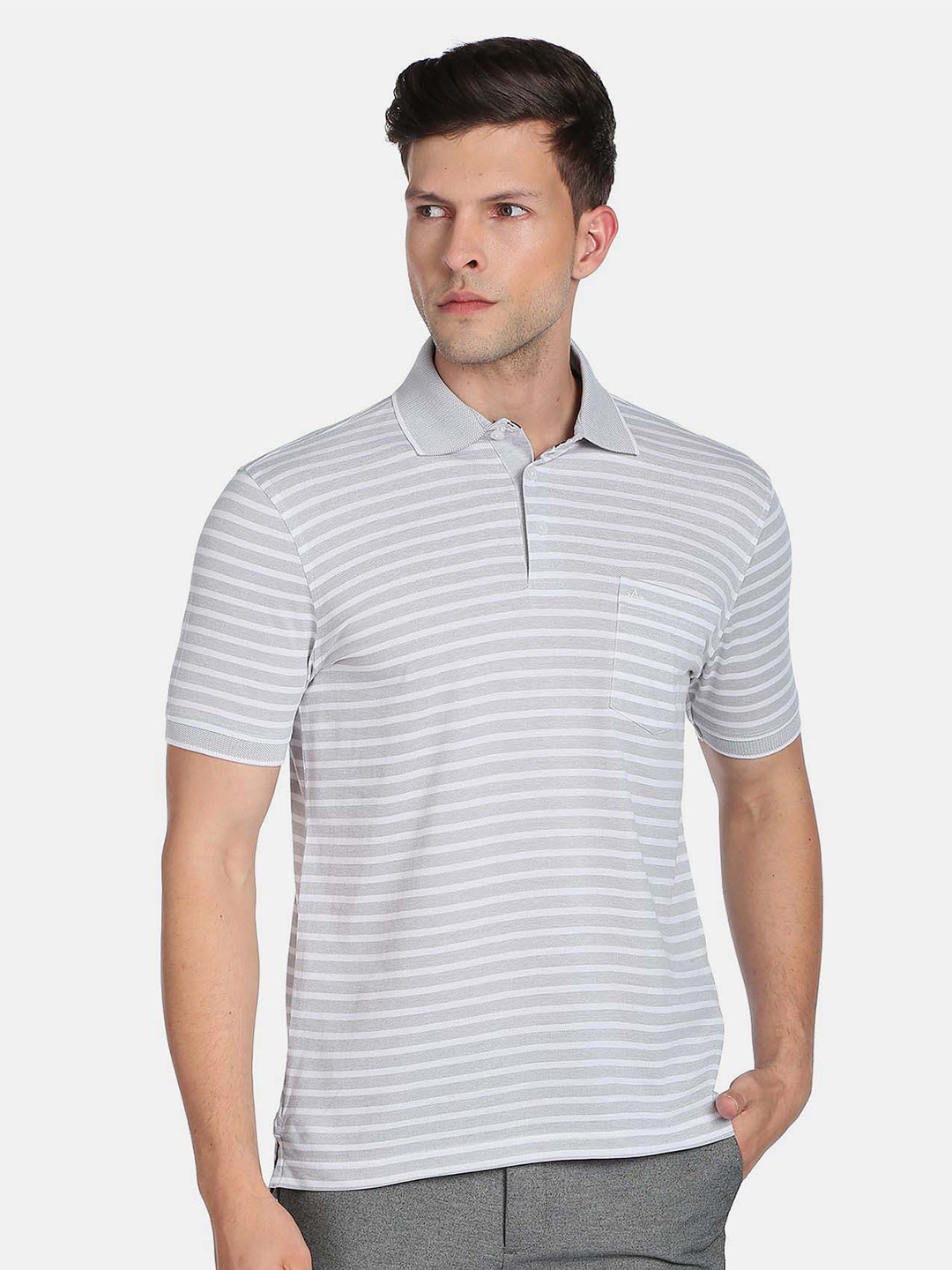 

Arrow Men Striped Polo Collar Pure Cotton T-shirt, Grey