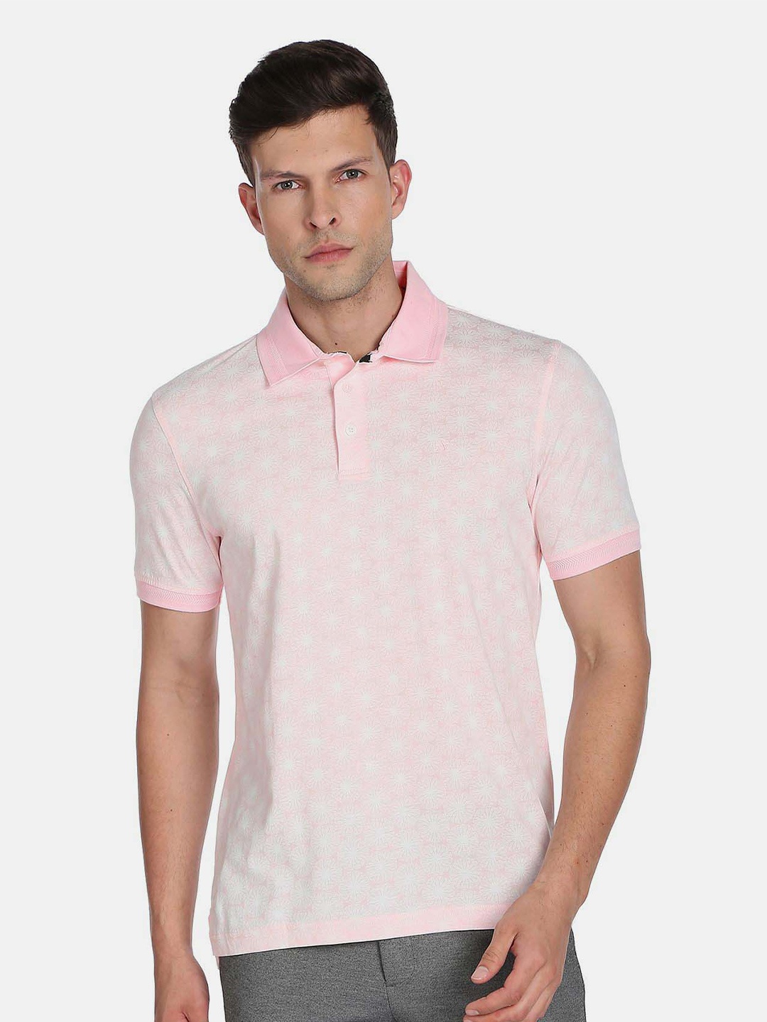 

Arrow Men Floral Printed Polo Collar Cotton T-shirt, Pink