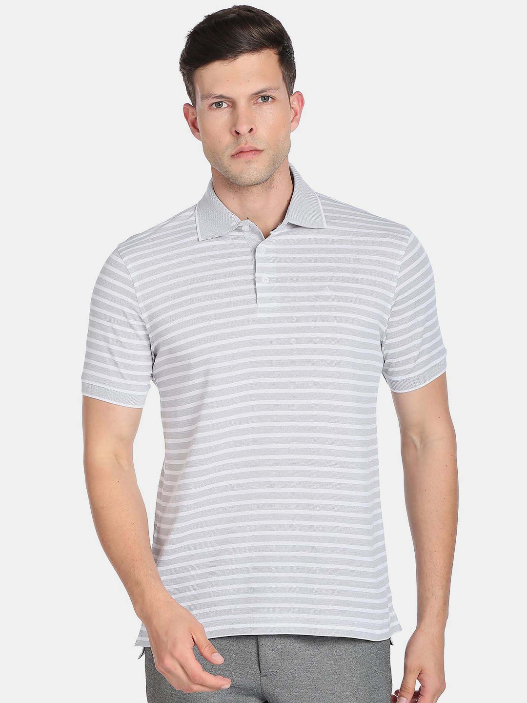 

Arrow Men Striped Polo Collar Pure Cotton T-shirt, Grey