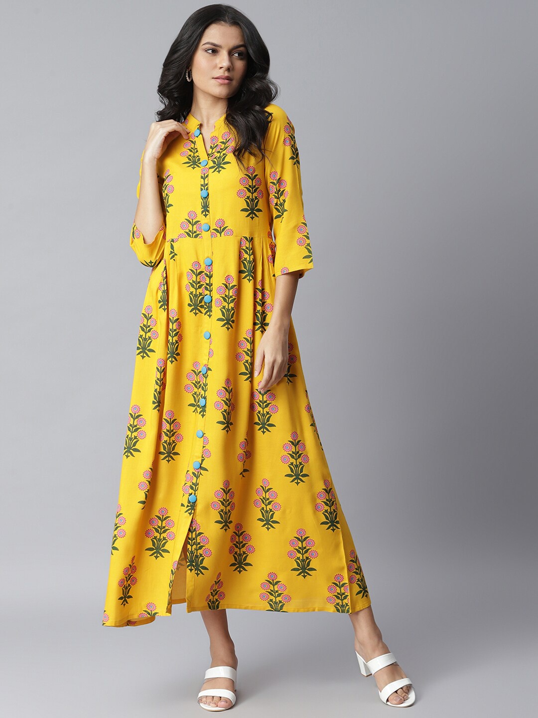 

Stylum Floral Printed Floral Ethnic Dress, Yellow
