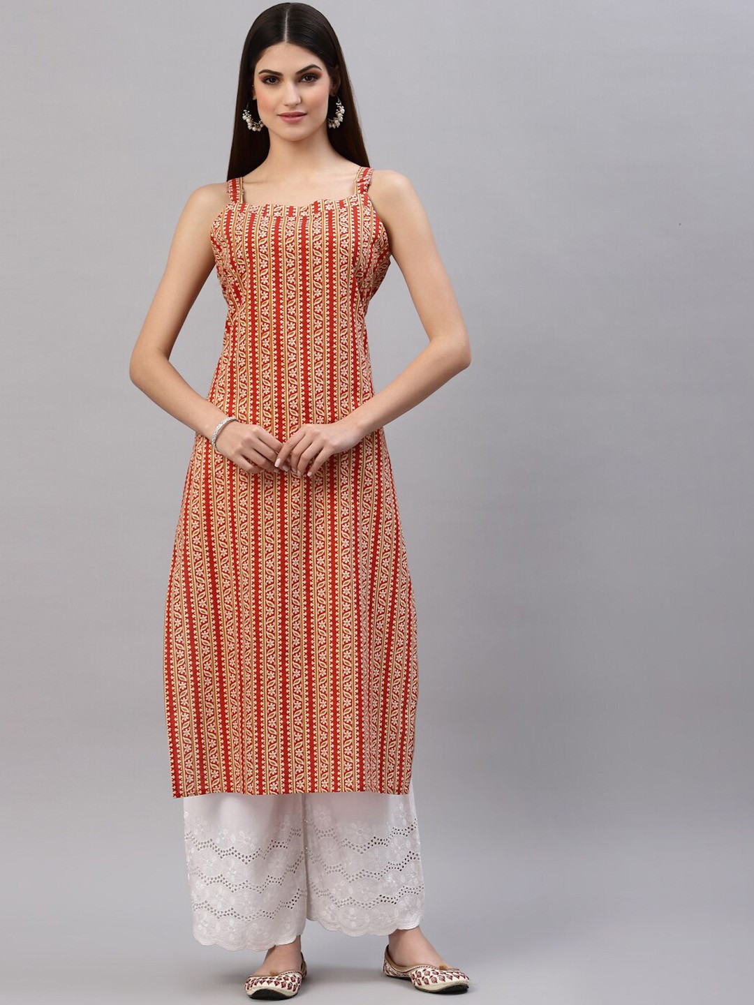 

Stylum Women Ethnic Motifs Printed Sleeveless Straight Pure Cotton Kurta, Rust
