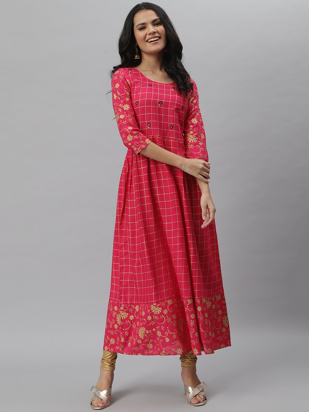 

Stylum Women Checked Thread Work Kurta, Pink