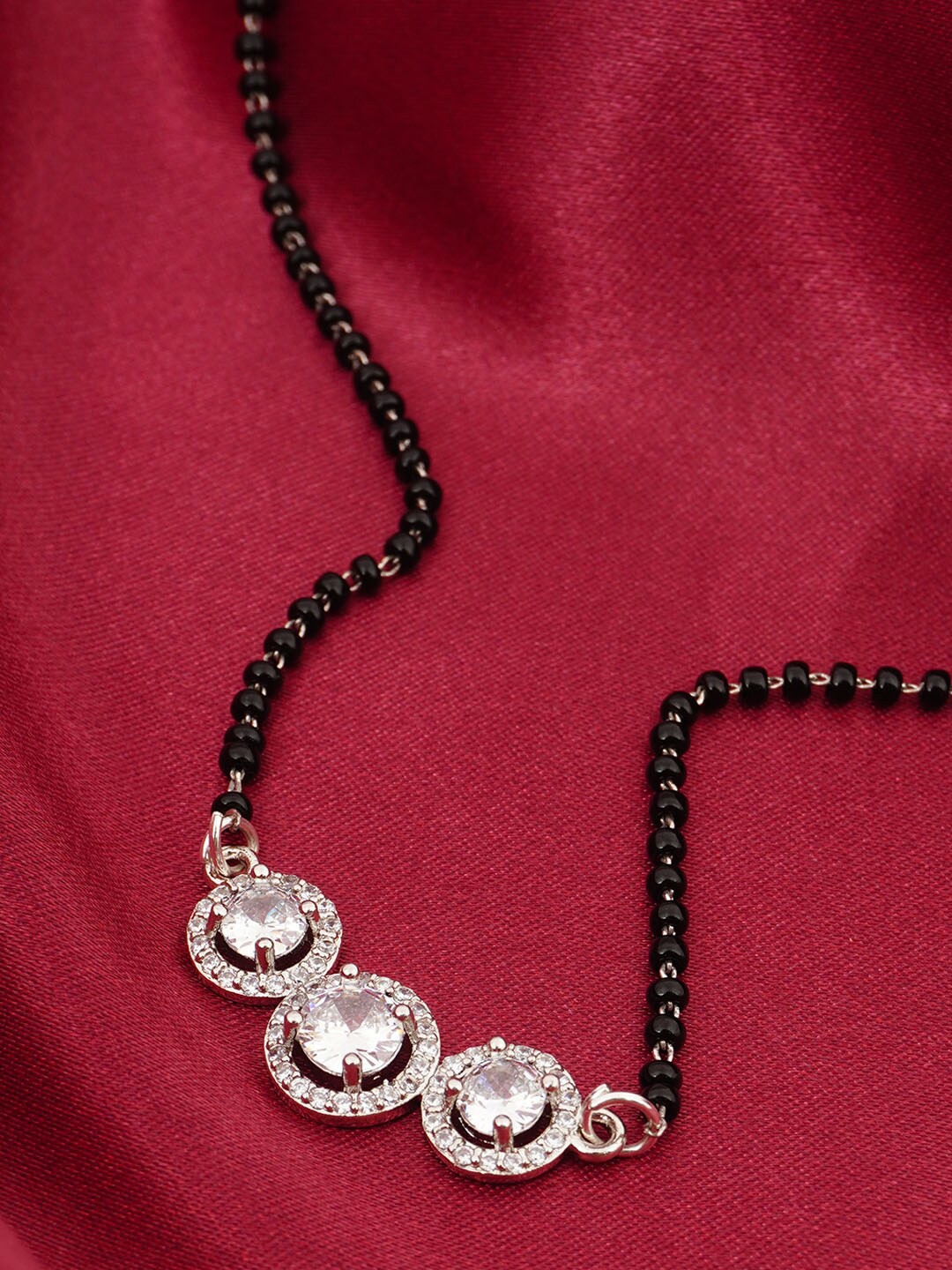 

Urmika Silver-Platerd Artificial Stone-Studded Mangalsutra