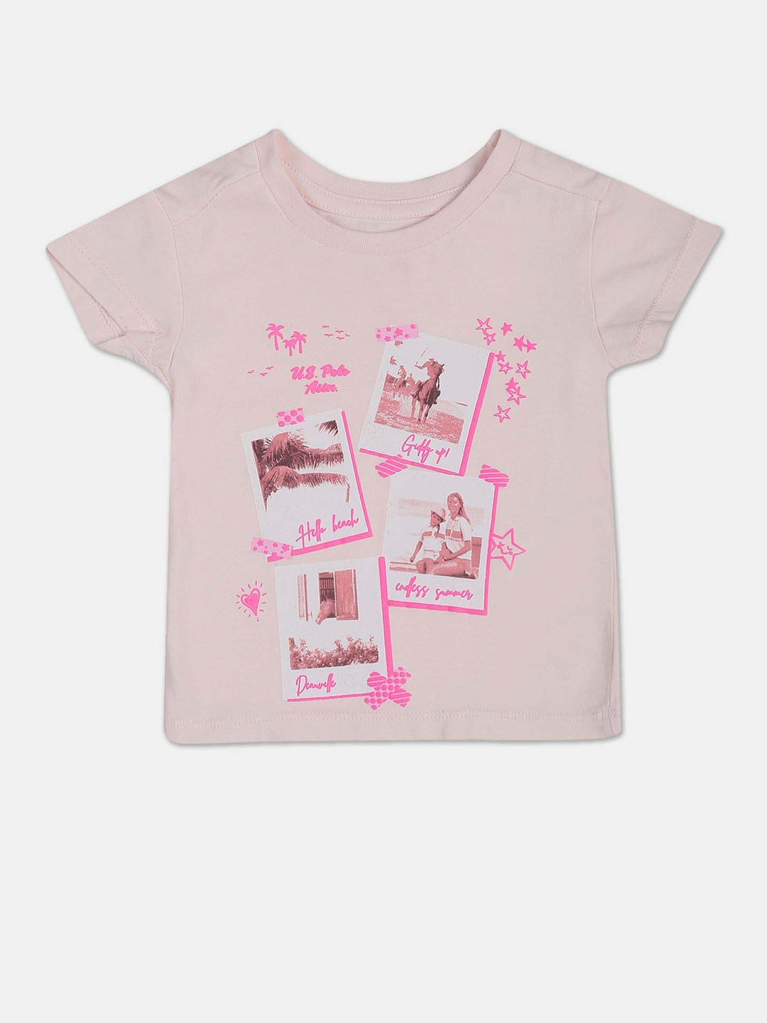 

U.S. Polo Assn. Kids Girls Printed Pure Cotton T-shirt, Pink