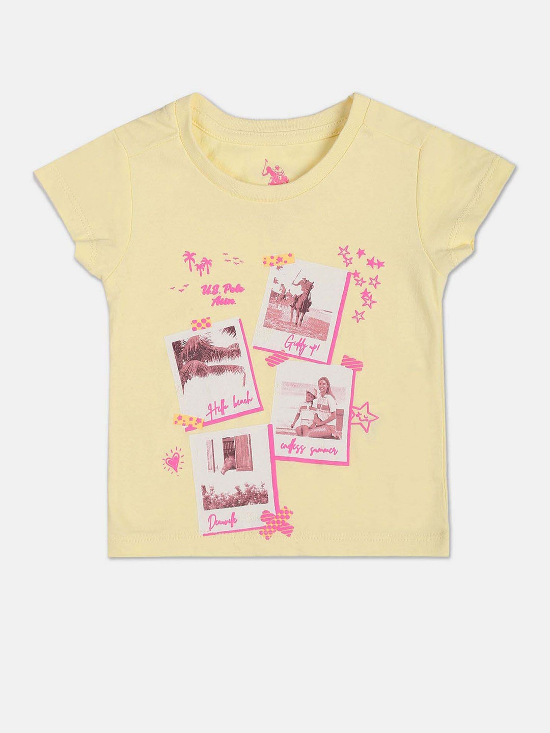 

U.S. Polo Assn. Kids Girls Graphic Printed Cotton T-shirt, Yellow