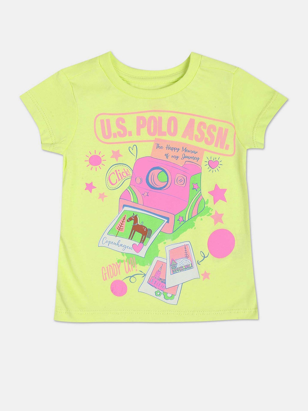 

U.S. Polo Assn. Kids Girls Printed Round Neck Pure Cotton T-shirt, Yellow