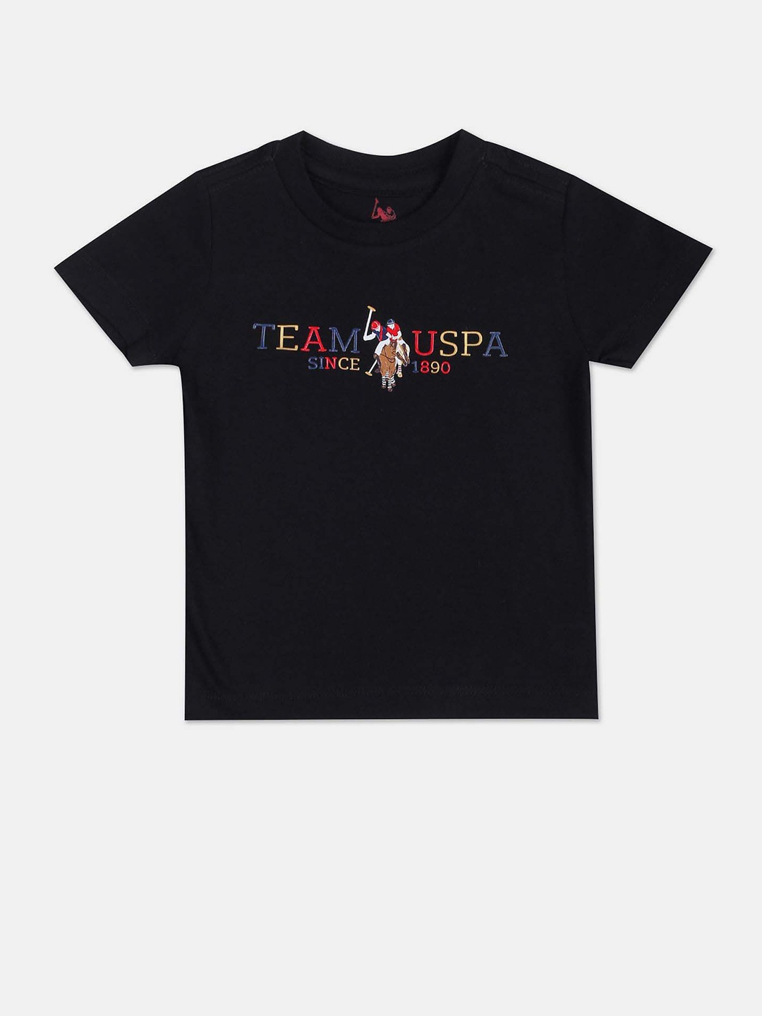 U.S. Polo Assn. Kids Boys Typography Printed Pure Cotton T-shirt, Black
