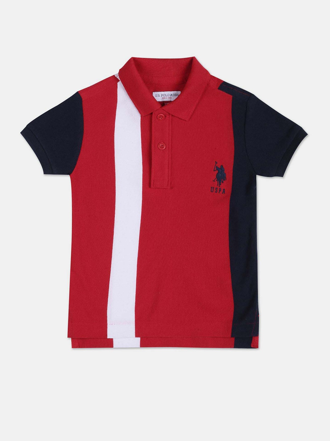 

U.S. Polo Assn. Kids Boys Colourblocked Polo Collar Pure Cotton T-shirt, Red