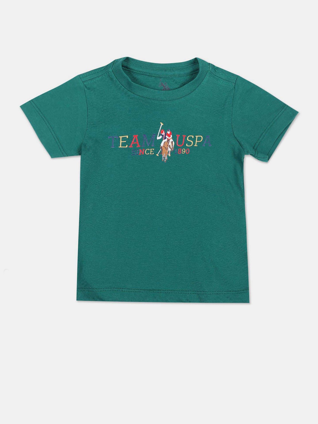 U.S. Polo Assn. Kids Boys Typography Printed Pure Cotton T-shirt, Green
