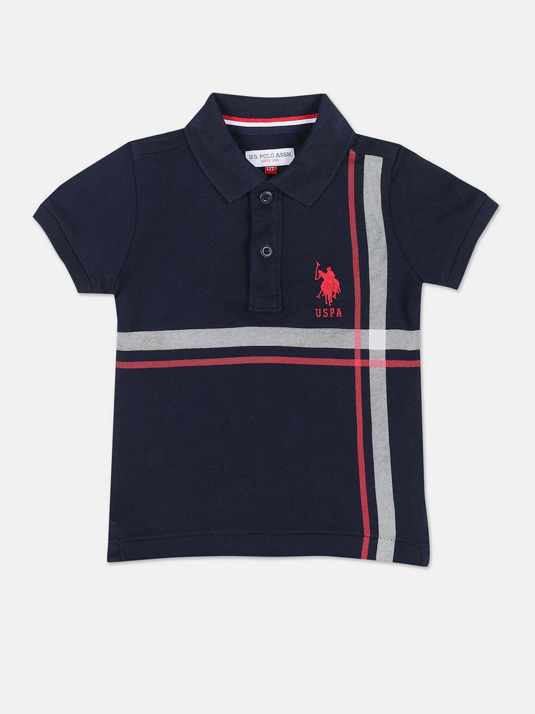 

U.S. Polo Assn. Kids Boys Striped Polo Collar Pure Cotton T-shirt, Blue
