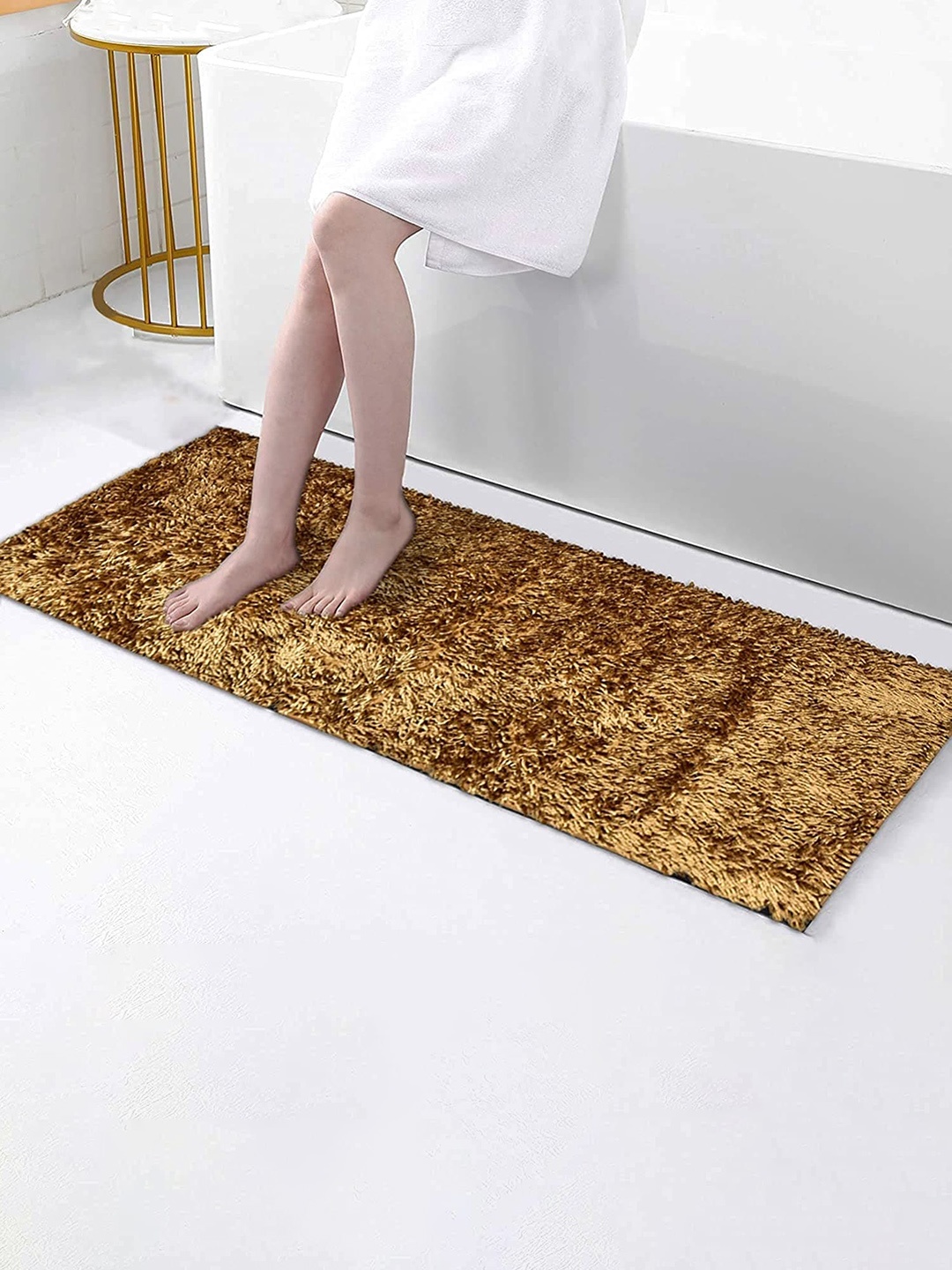 

Homitecture Yellow Shaggy Rectangle Anti Skid Floor Runner With Rubber Backing