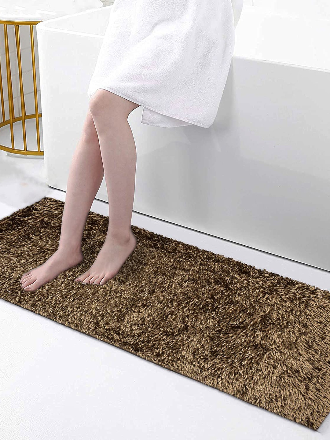 

Homitecture Camel Brown Shaggy Rectangle Anti Skid Floor Runner With Rubber Backing