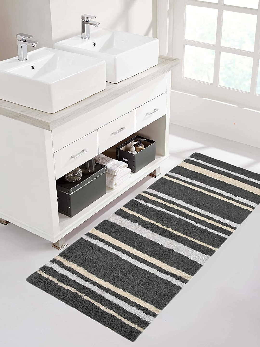 

Homitecture Grey & White Striped Designer Floor Runner