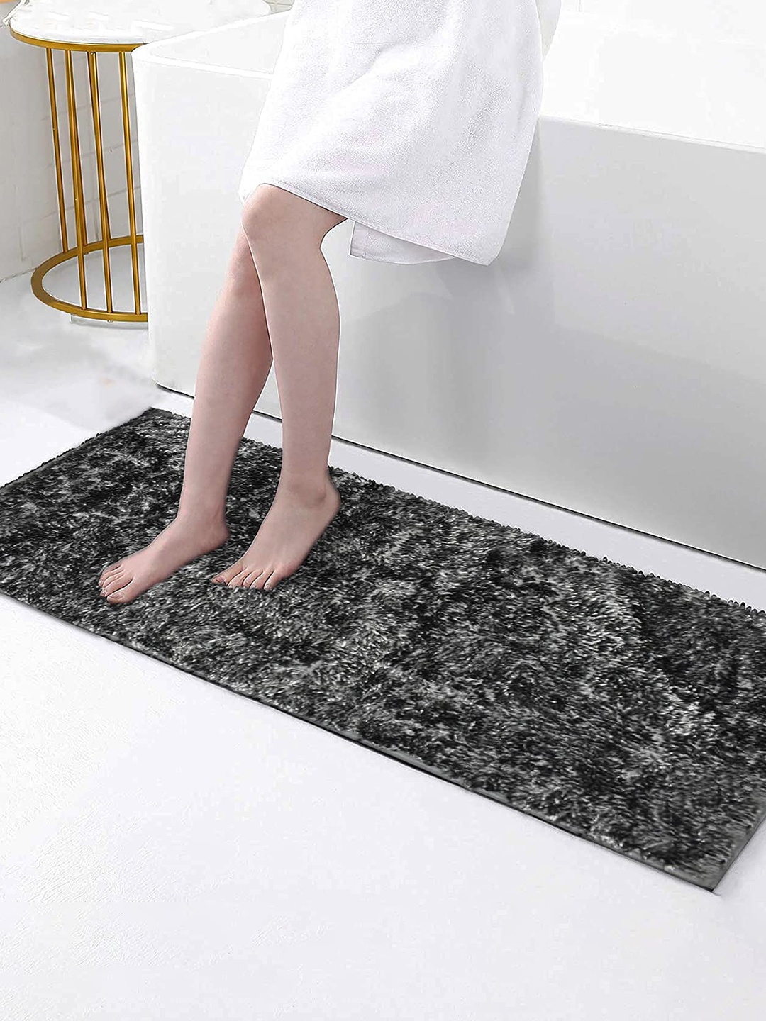 

Homitecture Grey Shaggy Rectangle Anti Skid Floor Runner With Rubber Backing