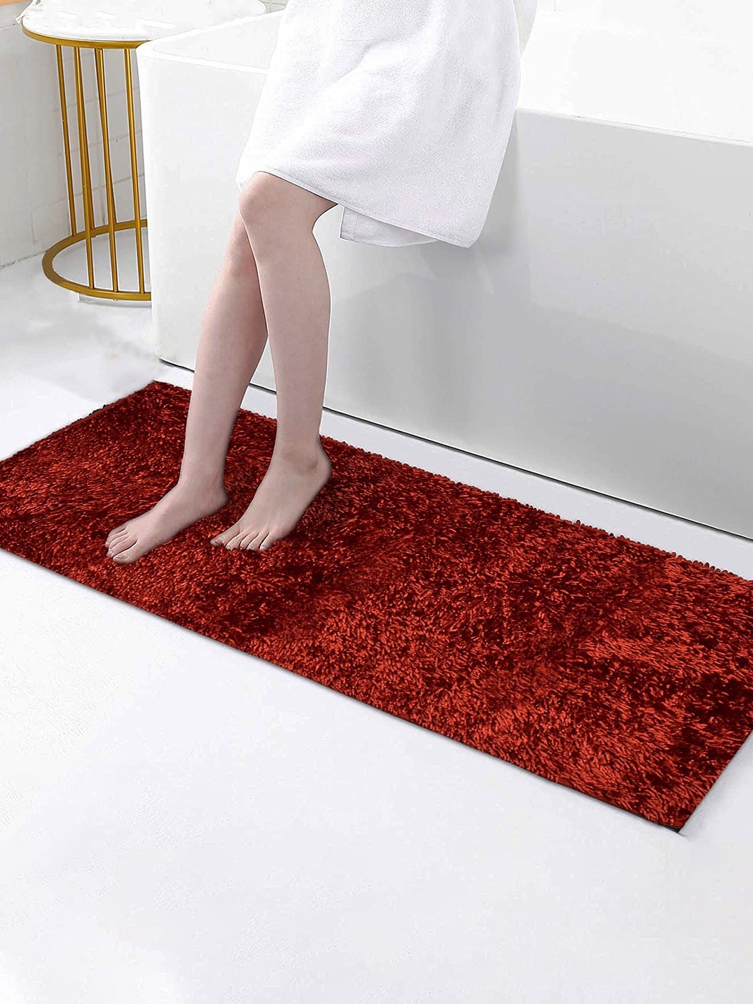 

Homitecture Red Shaggy Rectangle Anti Skid Floor Runner With Rubber Backing