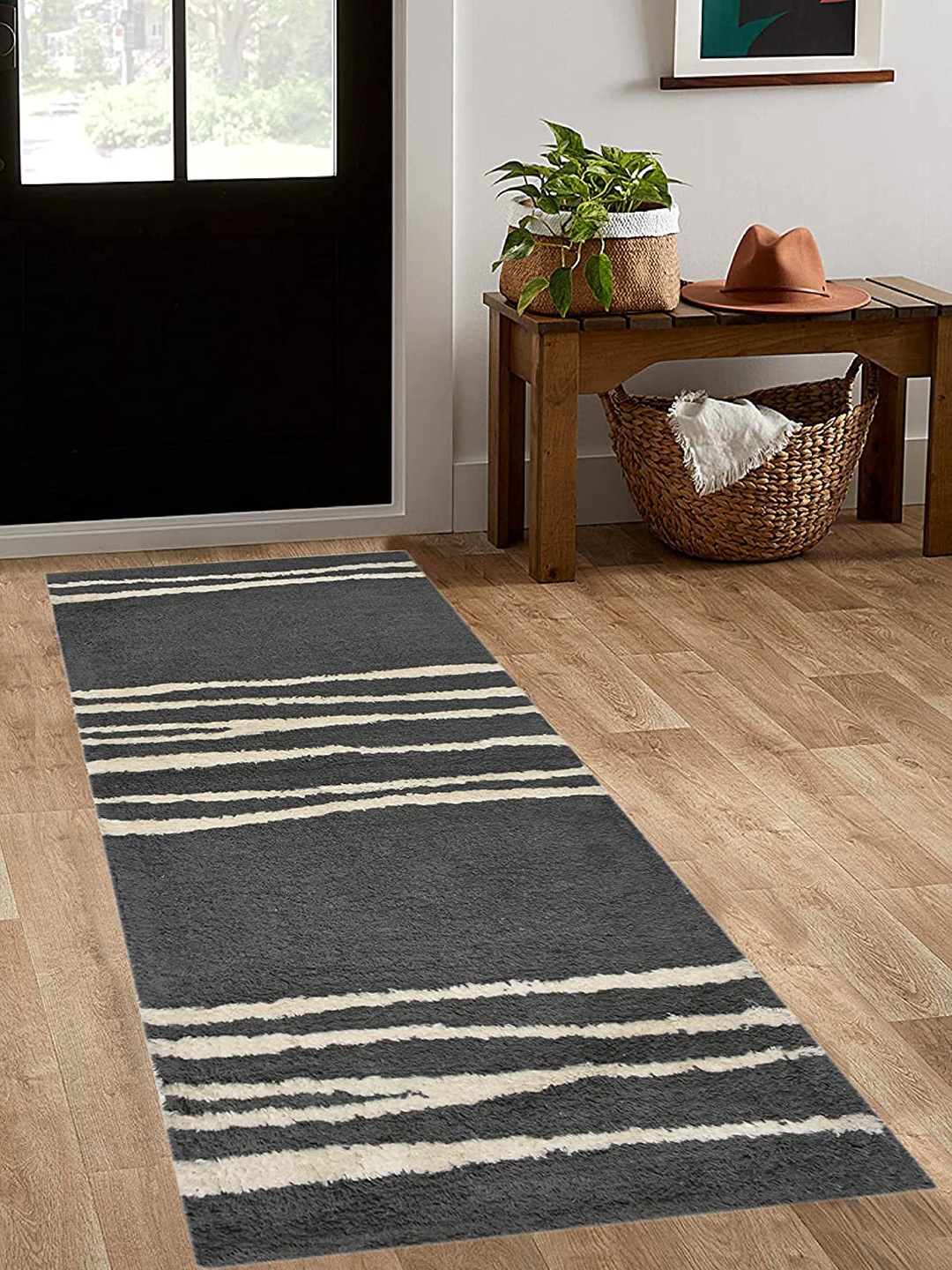 

Homitecture Grey & Off White Striped Designer Floor Runner