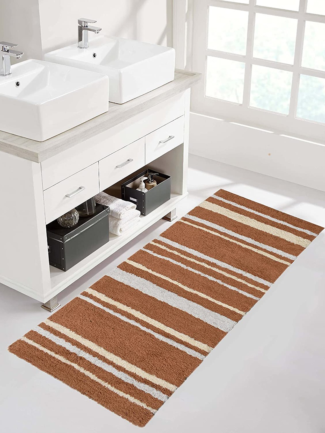 

Homitecture Orange & White Striped Designer Floor Runner