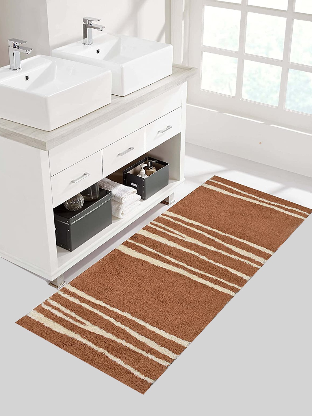 

Homitecture Orange-Colored & White Designer Durable Rectangular Floor Runner