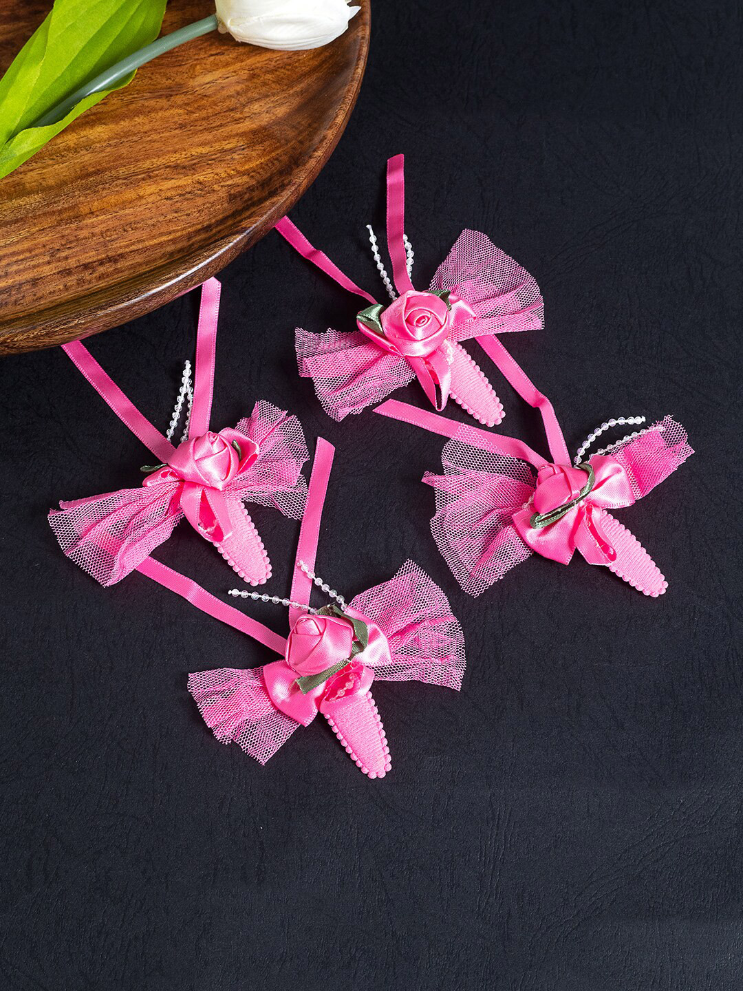 

Golden Peacock Girls Set of 4 Lace Tic Tac Hair Clip, Pink