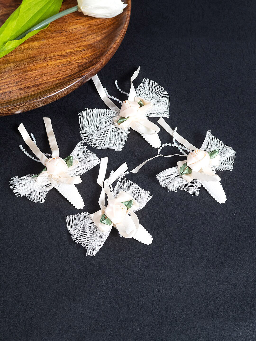 

Golden Peacock Girls Set of 4 Lace Tic Tac Hair Clip, White