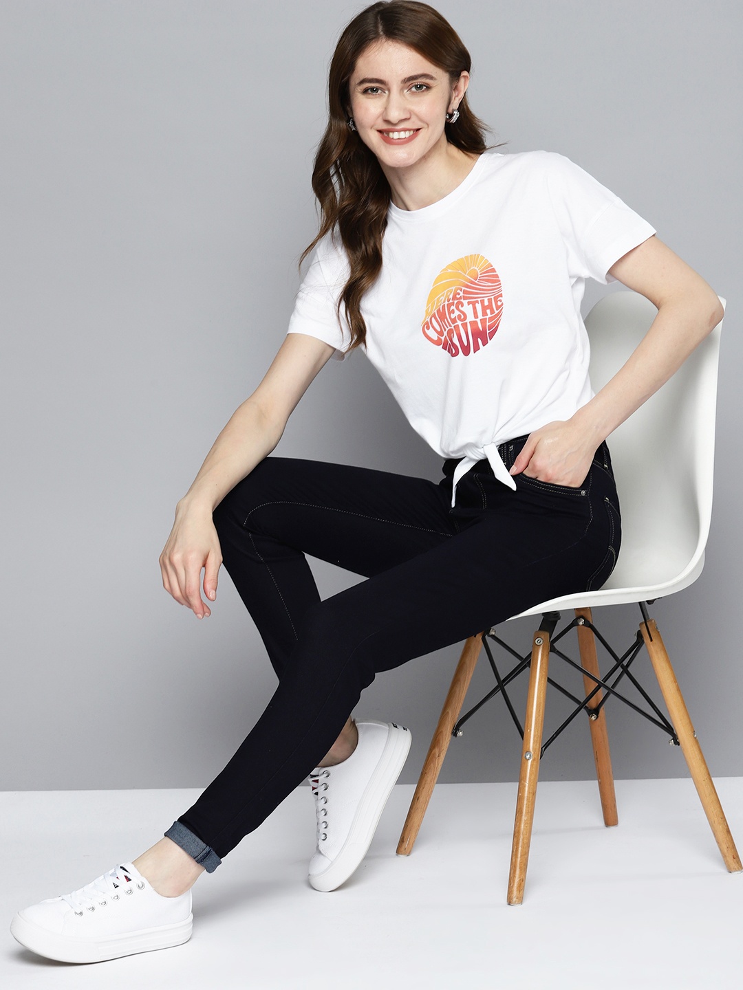 

Mast & Harbour Graphic Print Knot Detail Boxy T-shirt, White