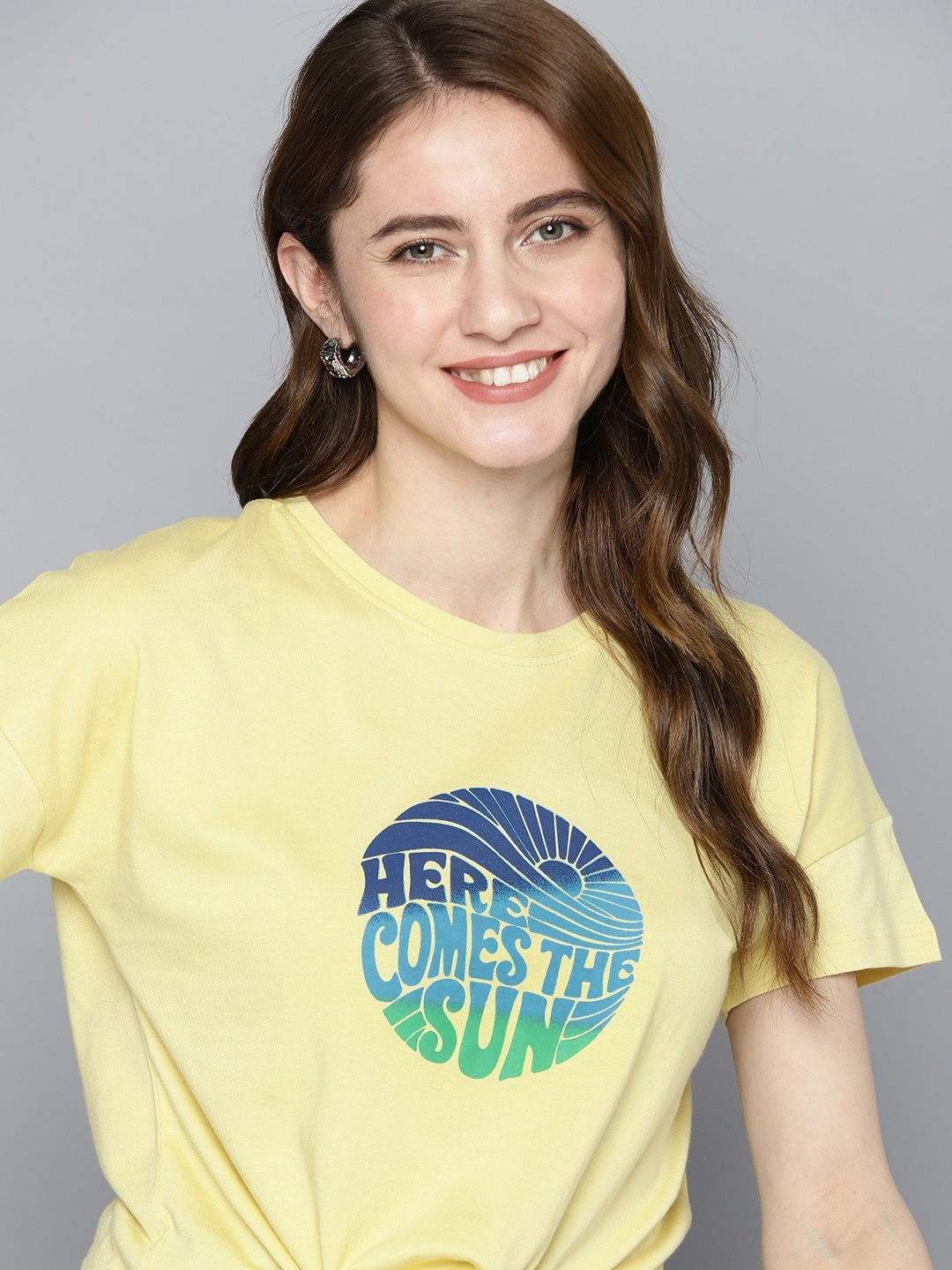 

Mast & Harbour Graphic Print Knot Detail Boxy T-shirt, Yellow